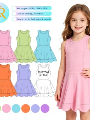 Girls' Sleeveless Scallop Hem Tennis Dress Kids Athletic Sport Sundress for Play