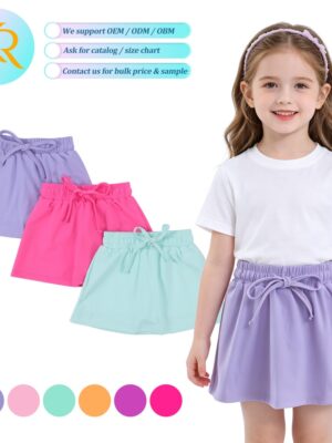 Kids' Breathable Drawstring Skirts Solid Color Casual Summer Skirts with Shorts for Girls