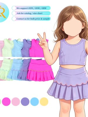 Girls' Tennis Outfit Set - Solid Color Tank Top & Scallop Trim Skirt for Sports