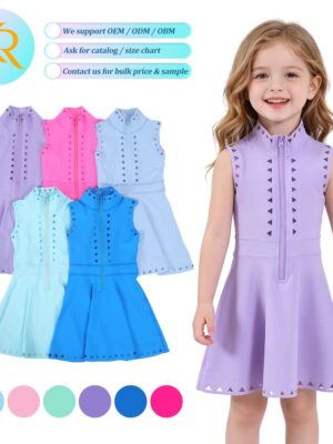 Girls' One-Piece yoga Dress - Zip Front Sleeveless Sports Dress with Cutout Details