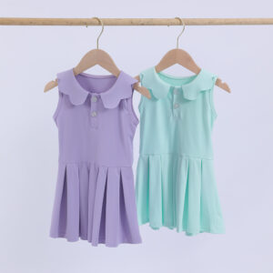 Girls' 0 Collar Tennis Dress Sleeveless Pleated Sport Dress for Kids