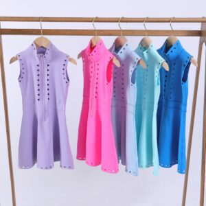 Girls' One-Piece yoga Dress - Zip Front Sleeveless Sports Dress with Cutout Details