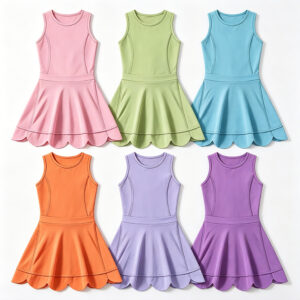 Girls' Sleeveless Scallop Hem Tennis Dress Kids Athletic Sport Sundress for Play