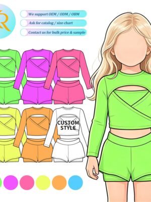 Toddler Girls' Neon Long Sleeve Workout Set Cutout Cross Top & Shorts Outfit