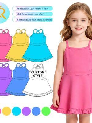 Girls' Cross-Back Ruffle Hem Tennis Dress Sleeveless A-Line Sundress for Kids