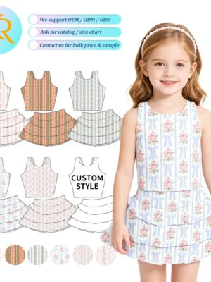 Girls' Floral Print 2-Piece Set Sleeveless Crop Top & Tiered Ruffle Skirt Sets