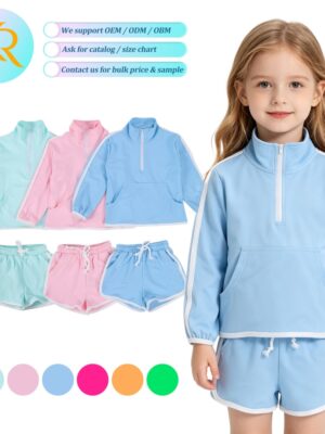 Toddler Girl Half-Zip Tracksuit Colorful Athletic Set with Contrast Trim