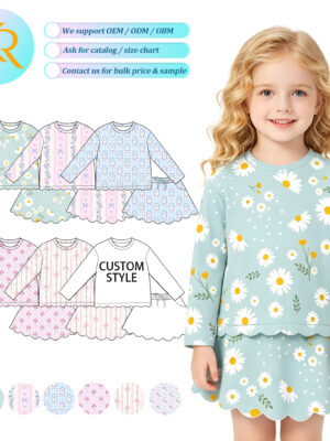 Girls' Daisy Print 2-Piece Set - Long Sleeve Top & Skirt Outfit for Toddlers