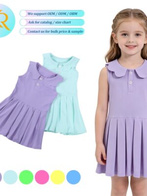 Girls' 0 Collar Tennis Dress Sleeveless Pleated Sport Dress for Kids