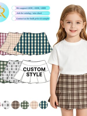 Girls' Plaid Pleated Skort Elastic Waist A-Line Tennis Skirt for Kids