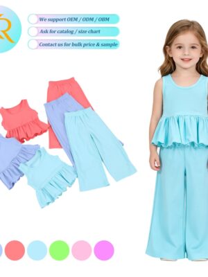 Girls' Peplum Tank Top & Wide Leg Pants 2-Piece Summer Set