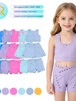 Girls' Cutout Activewear Set Racerback Top & Shorts 2-Piece Sport Outfit