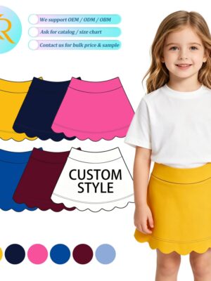 Girls' Scallop Hem Tennis Skort Elastic Waist Kids Sport Skirt with Built-in Shorts