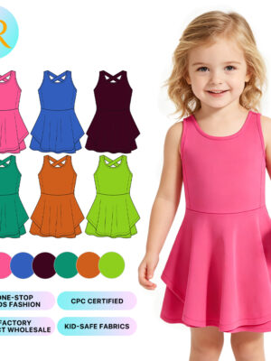 Toddler Girls' Sleeveless Tennis Dress with Cross-Back & Double Layer Dress