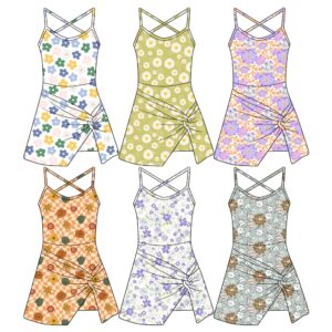 Girls' Floral Print Cross-Back Cami Yoga Dress Knotted Waist Casual Sundress for Summer