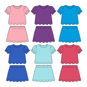 Toddler Girls' Puff Sleeve Top & Scallop Skirt Cute 2-Piece Casual Summer Set