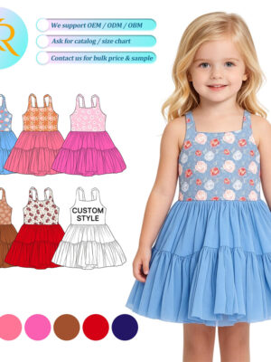 Toddler Girl Rose Print Dress - Blue Tiered Sleeveless Casual Sundress