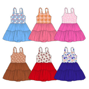 Toddler Girl Rose Print Dress - Blue Tiered Sleeveless Casual Sundress