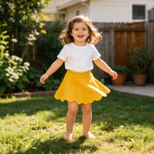 Girls' Scallop Hem Tennis Skort Elastic Waist Kids Sport Skirt with Built-in Shorts