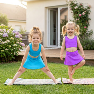 Girls' Simple Solid Tank Top & Pleated Tennis Skort Versatile 2-Piece Outfit