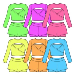 Toddler Girls' Neon Long Sleeve Workout Set Cutout Cross Top & Shorts Outfit