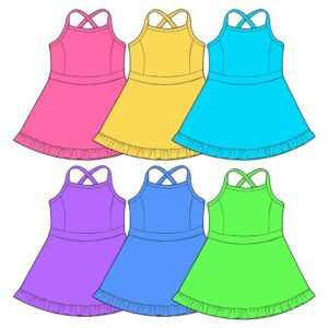 Girls' Cross-Back Ruffle Hem Tennis Dress Sleeveless A-Line Sundress for Kids