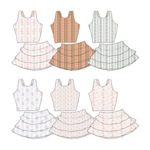 Girls' Floral Print 2-Piece Set Sleeveless Crop Top & Tiered Ruffle Skirt Sets