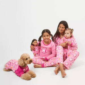Pink Unicorn Rainbow Print Matching Family Pajama Set Mommy & Me Long Sleeve Top Pants Matching Outfit For Mom Girl Kid Doll And Pet Dog Family Matching Sleepwear Loungewear Set For Holiday Photoshoot