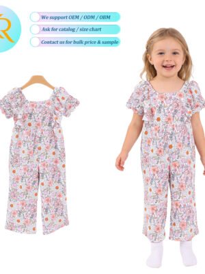 Toddler Girls Daisy Floral Square Neck Ruffle Short Sleeve Jumpsuit