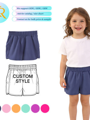 Toddler Kids Solid Navy Elastic Ruched Waist Split Side Hem Quick Dry Athletic Shorts Lightweight Breathable Fabric Summer Outdoor Running Workout Casual Sport Short