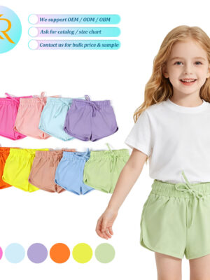 Multiple Neon Solid Color Toddler Girls Quick Dry Sports Shorts Drawstring Elastic Waist Curved Split Hem Lightweight Breathable Running Beach Casual Summer Kids Shorts