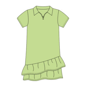 Kids Half-Zip Polo Neck Short Sleeve Dress Layered Asymmetric Ruffle Hem A-Line Silhouette Soft Stretch Fabric Little Girls Everyday School Casual Dress