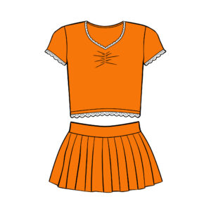 Cute Lace Edge Kids Matching Outfit Set Ruched Front Short Sleeve Crop T-Shirt Elastic Waist A-Line Pleated Skirt Breathable Skin Friendly Fabric Little Girls Daily Holiday Photoshoot Two Piece Suit