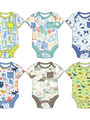 Short Sleeve Baby Bodysuits With Cute Animal Prints  Side Pocket & Snap Closure Breathable Kid-Safe Cotton Customizable Factory Wholesale Onesies For Infants
