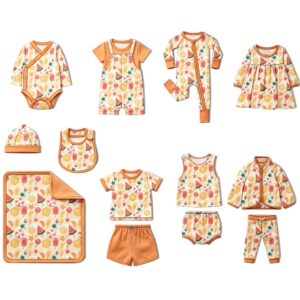 Tropical Fruit Ice Cream Printed Infant Complete Mix & Match Apparel Set Multiple Separates Layette Kit Soft Fabric Baby Shower Gift Outfit For Daily Wear Photoshoot