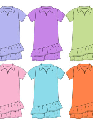 Kids Half-Zip Polo Neck Short Sleeve Dress Layered Asymmetric Ruffle Hem A-Line Silhouette Soft Stretch Fabric Little Girls Everyday School Casual Dress
