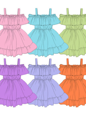 Cute Tiered Ruffle Spaghetti Strap Dress For Girls Elasticized Off The Shoulder Neckline Smocked Waist Flared Skirt With Tiered Ruffles Kids Summer Casual Party Dress