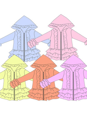 Pastel Solid Color Girls Hooded Wind Jacket All Over Vertical Ruffle Trim Full Front Zip Closure Tiered Ruffle Hem Flared Ruffle Cuff Lightweight Thin Fabric Toddler Spring Casual Outerwear 5 Soft Color Options