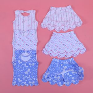 Sweet Bow Ditsy Floral Print Kids 2 Piece Matching Set Sleeveless Cutout Bow Back Tank Top Scalloped Ruffle Hem Mini Skirt Soft Stretch Quick Dry Fabric Toddler Girls Beach Vacation Casual Swim Outfit Delicate Pastel Print Patterns