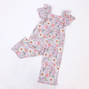 Toddler Girls Daisy Floral Square Neck Ruffle Short Sleeve Jumpsuit