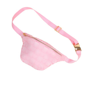 Toddler Checkerboard Pattern Waist Fanny Pack Soft Pink Adjustable Strap Belt Bag With Gold Hardware Zipper Closure For Kids Outdoor Activities & Travel
