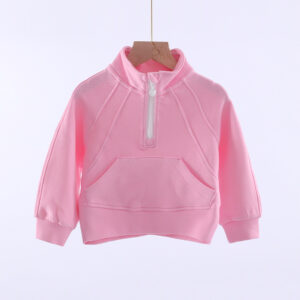 Pink Kids Half Zip Sweatshirt Stand Collar Heart Shape Zipper Pull Raglan Long Sleeve Toddler Girls Spring Autumn Daily Casual Pullover Sweat Top
