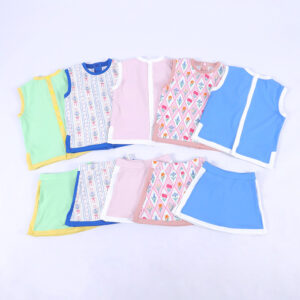 Pastel Floral Diamond Print Color Block Sleeveless Button Down Vest Girls 2 Piece Outfit Set Elastic Waist Skort Kids Summer Casual Matching Clothes Multiple Pattern & Color Options