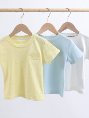 Pastel Solid Color Girls Short Sleeve T-Shirt All Over Mini Rhinestone Stud Decor Front Embossed Letter Embroidery Crew Neck Soft Breathable Cotton Fabric Toddler Summer Daily Casual Basic Top 3 Soft Color Options
