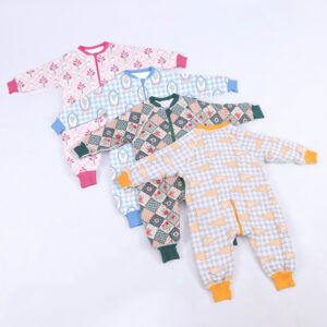 Retro Vintage Floral Lattice Check Plaid Geometric Patchwork Print Baby Long Sleeve Zip Up Sleep Sack Two-Way Full Zipper Footless Wearable Blanket Romper Multiple Patterns Infant All Season Sleeping Bag Onesie