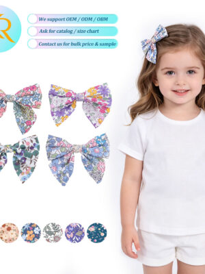 Baby Girls Floral Print Fabric Bow Hair Clips With Metal Alligator Clips Liberty Style Floral Pattern Hair Accessories For Toddlers Kids Daily Wear