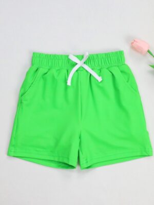 Solid Bright Green Kids Casual Shorts Elastic Gathered Waist White Drawstring Two Side Pockets Soft Breathable Fabric Toddler Boys Summer Play Daily Walking Shorts