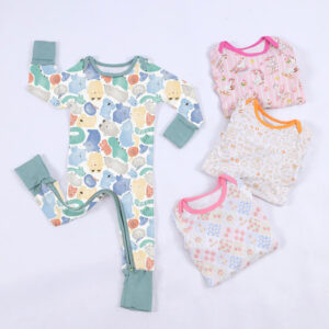 Cartoon Animal Farm Floral Plaid Stripe Print Baby Long Sleeve Footless Zip Romper Two-Way Vertical Zipper Fold Over Mitten Cuffs Easy Diaper Change Soft Infant Sleep Onesie Multiple Prints Outfit