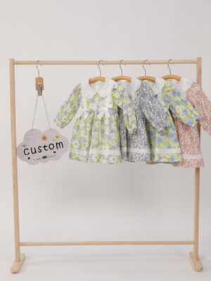 Cottagecore Floral Print Toddler Long Sleeve Dress White Lace Puff Sleeves With Bow Detail Lace Hem Trim Soft Cotton Kids Spring Dress Multiple Color Options