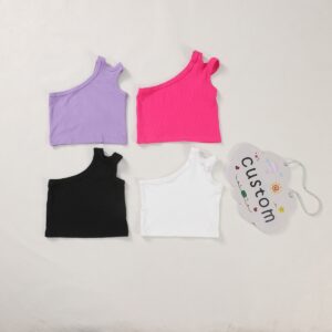 Kids Rib Knit Crop Tank Top U Neck Racerback Sleeveless Cami Soft Stretch Ribbed Fabric Slim Cropped Hem Toddler Summer Basic Layering Vest 4 Bright Solid Color Choices
